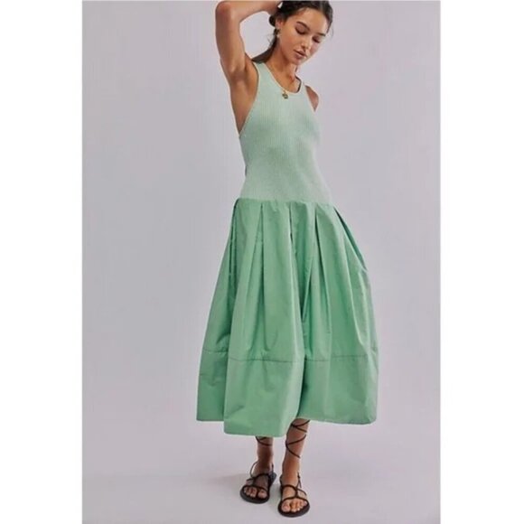 Free People Drops Of Venus Midi Dress Green Sz Medium Vacation Spring Summer NWT - Picture 1 of 9